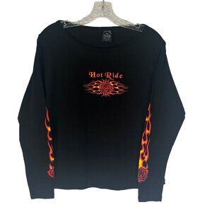 Lightening Clothing Womens Long Sleeve Tshirt Black Hot Ride Size XL
